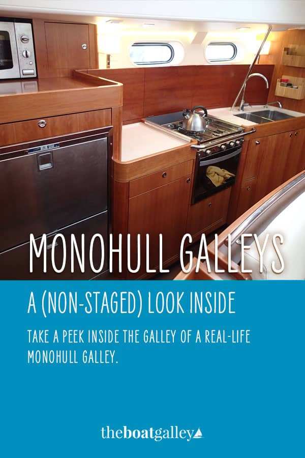 Pinterest image for Monohull Galley Storage