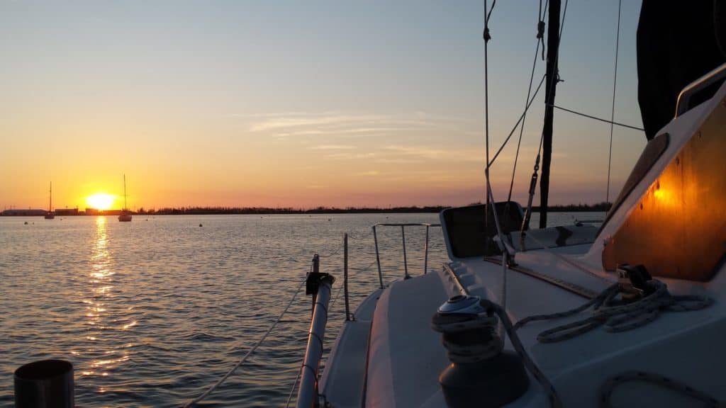 Sunset from the deck of a sailboat.