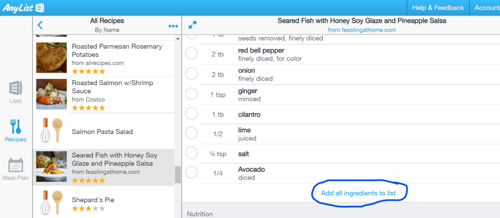 AnyList App - adding ingredients