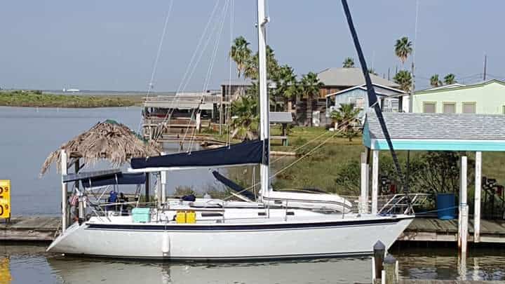 Sailboat at dock.