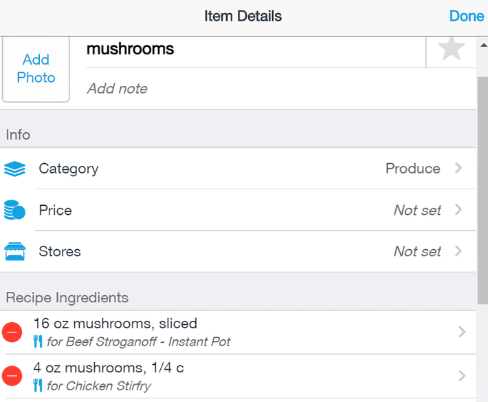 AnyList App - Ingredient List details