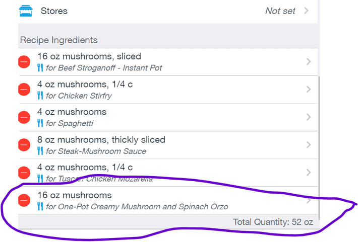 Ingredient List Details - matched with recipe
