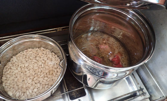 Thermal Cooker: I absolutely love my thermal cooker -- start dinner on the stove when it's convenient then transfer the pans to the thermal cooker and let it continue to cook 4 to 8 hours without having to tend to it. Use less stove fuel and don't heat up the cooking area. Best thing: go have fun and come home to a fully-cooked dinner!