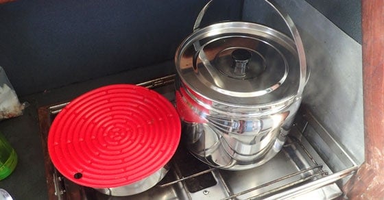 Thermal Cooker: I absolutely love my thermal cooker -- start dinner on the stove when it's convenient then transfer the pans to the thermal cooker and let it continue to cook 4 to 8 hours without having to tend to it. Use less stove fuel and don't heat up the cooking area. Best thing: go have fun and come home to a fully-cooked dinner!