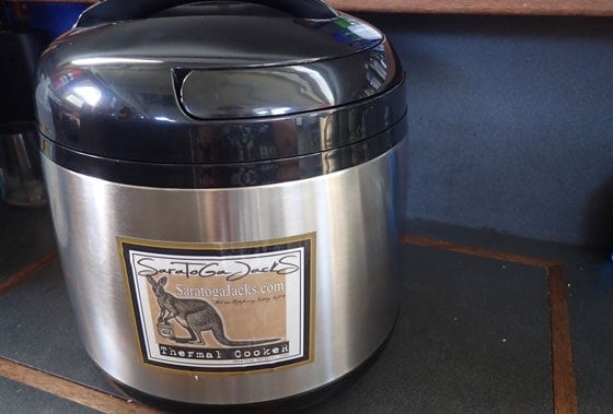 Thermal Cooker: I absolutely love my thermal cooker -- start dinner on the stove when it's convenient then transfer the pans to the thermal cooker and let it continue to cook 4 to 8 hours without having to tend to it. Use less stove fuel and don't heat up the cooking area. Best thing: go have fun and come home to a fully-cooked dinner!